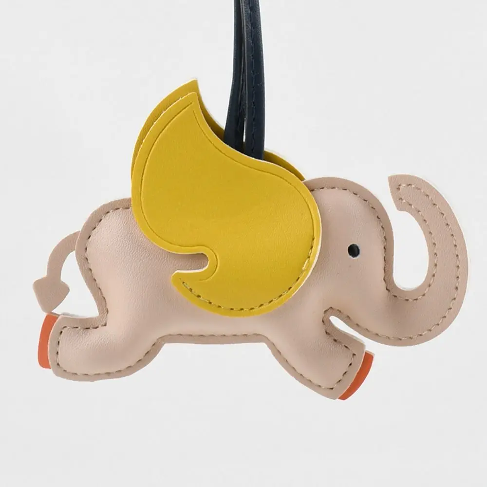 Lovely PU Leather Flying Wings Elephant Keychain Animal Cartoon PU Leather Hanger Car Keyring Fashion Bag Pendant Women