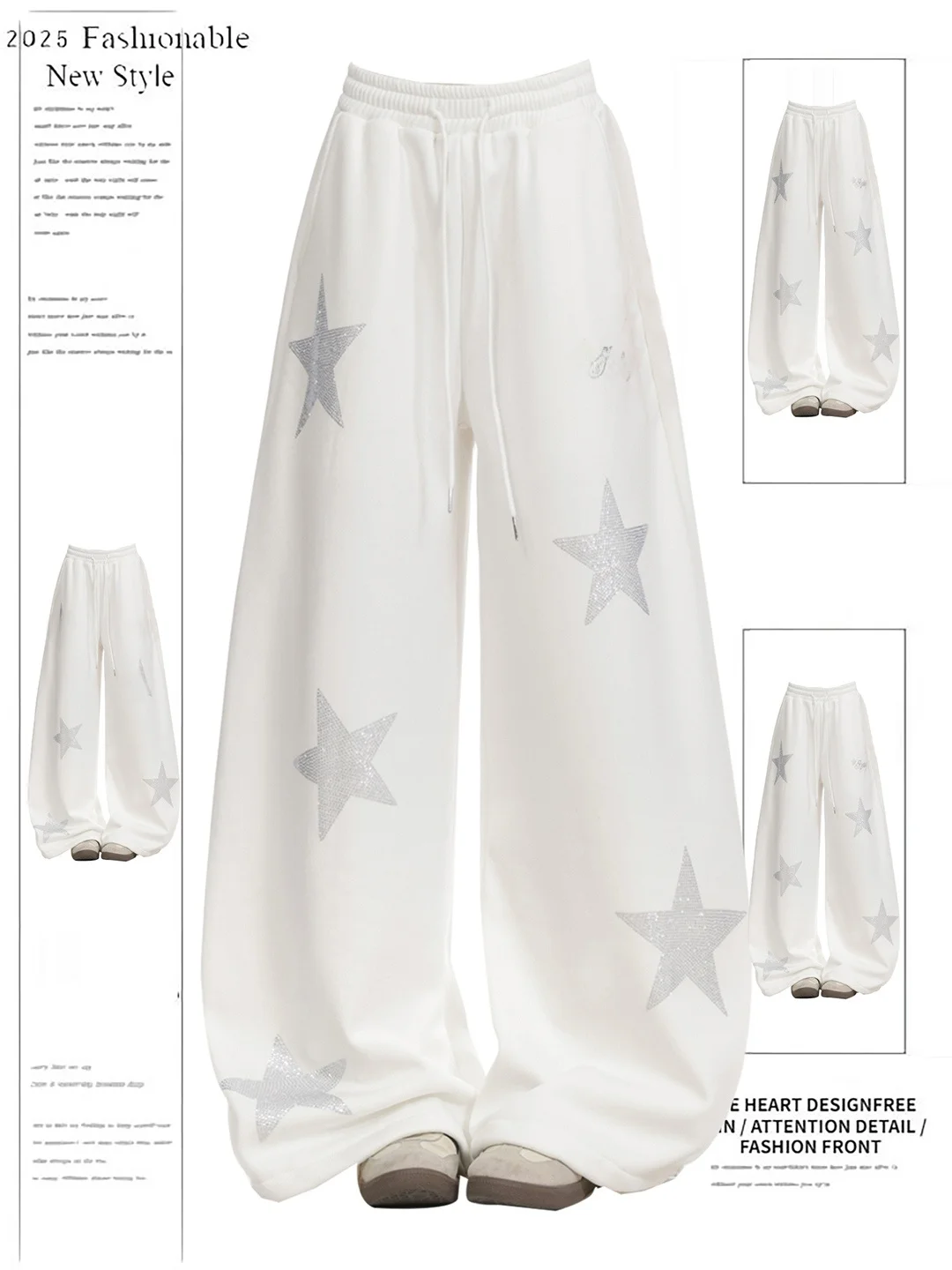 

plus Size Faionable American Retro Star Rhinestone Design Wide Leg Knife Sweatpants Winter Jazz Dance Pants High Waist