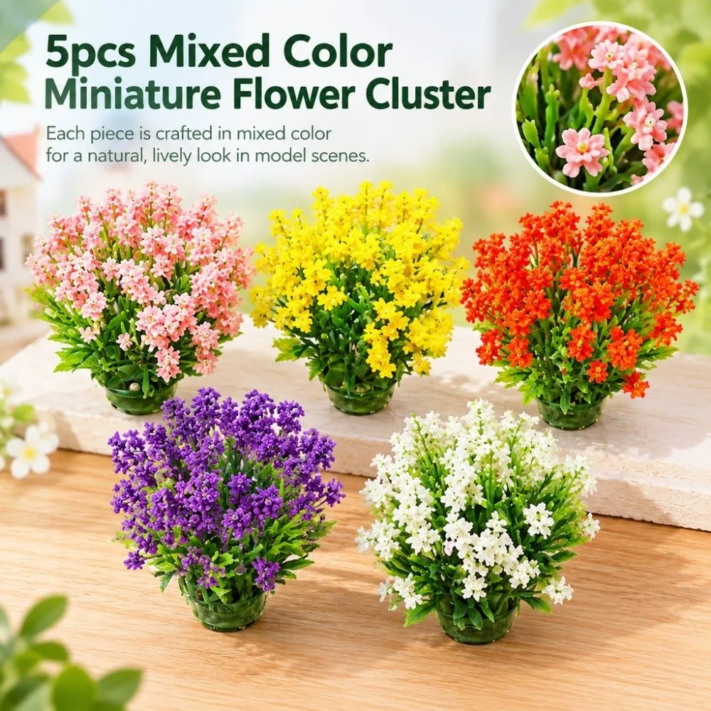 5/10pcs New Plastic Miniature Flower Cluster Mixed Colorful Greenery Grass Architecture Outdoor Scene Materials