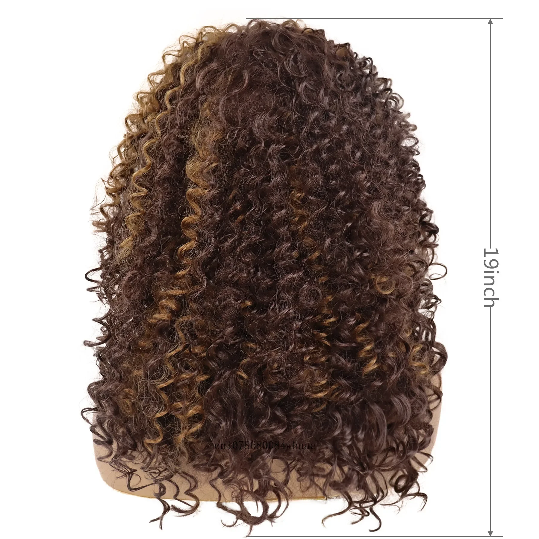 مزيج الاصطناعية براون الأفرو شعر مستعار مجعد للنساء السود 19 بوصة متوسطة طويلة الباروكات مقاومة للحرارة الطبيعية المظهر تأثيري حلي الطرف #6