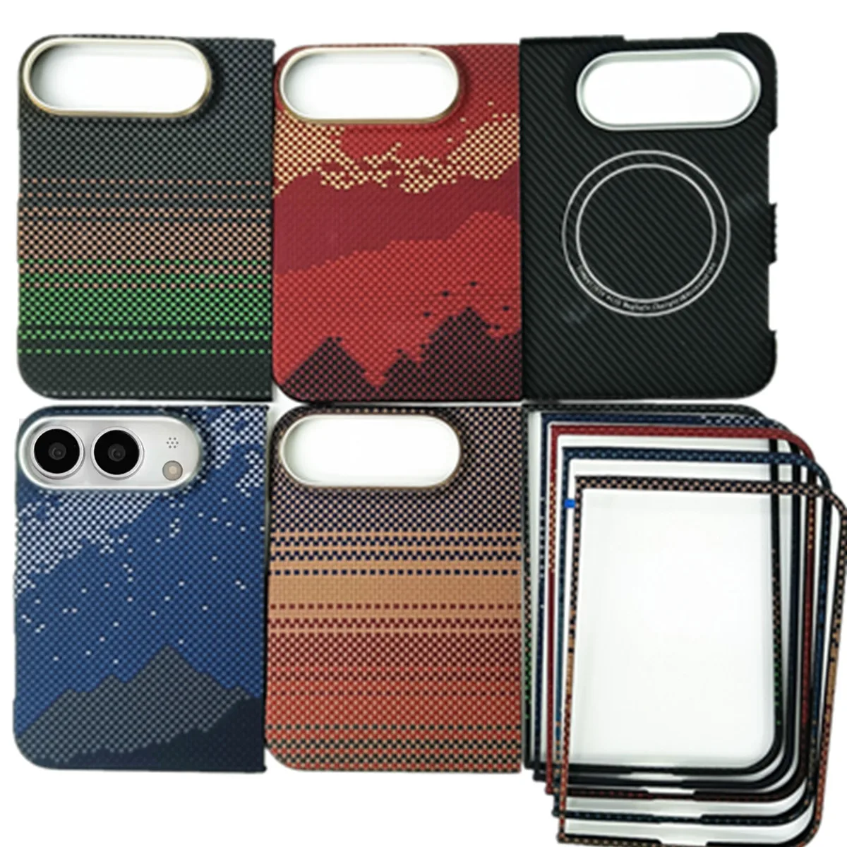 Genuine Aramid Carbon Fiber for Magsafe Case For Apple iPhone Duo iPhoneDuo Braided Sunset Magnetic Thin Cover