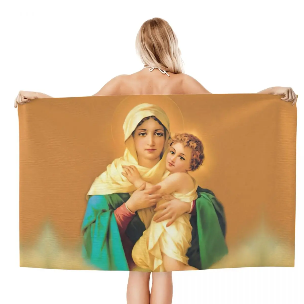 Custom Our Lady Of Schoenstatt Quick Dry Microfiber Beach Bath Towel Absorbent Virgin Mary Catholic Saint Sauna Bathroom Towels