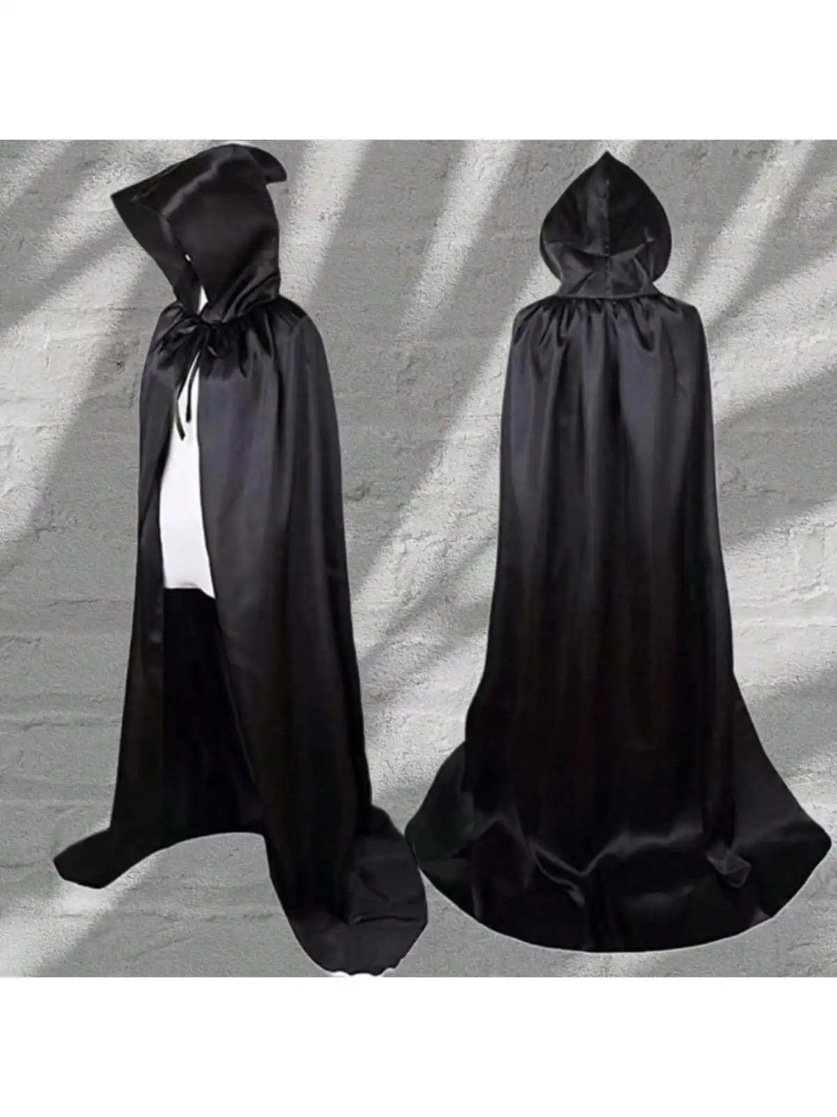 Long Black Hooded Vampire Robes Set Cloaks Cosplay Costumes Witch Capes Death Gothic for Adult Halloween Carnival Party Roleplay