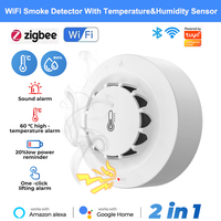Tuya WiFi Zigbee Temperature Humidity Meter Smoke Detector Smart Home 2 In 1 Smoke Sensor APP Pushing Alarm Support Google Alexa