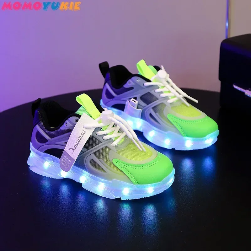 Breathable Colorful Lighting Shoes Luminous Sole Children Led Shoes Boys Girls Lighted Sneakers USB Charger Glowing Shoes Mesh