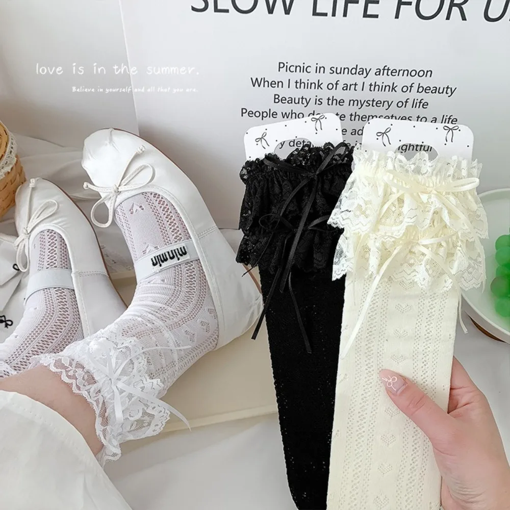 

New Y2K Leg Covers Lolita Ballet Style Middle Tube Socks Bow Lace Leg Warmers Spring Summer