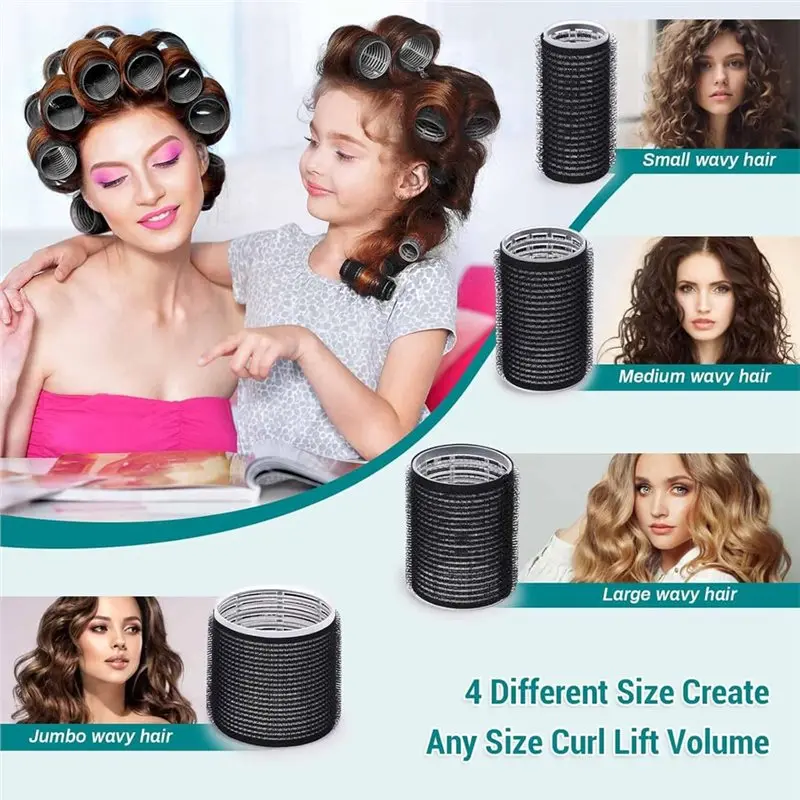 【RECOMMENDED】Comb And Storage Bag Included, Hair Rollers For Blowout Look, 38 Pcs Self-Grip Set With 4 Sizes, 12 Pcs Clips