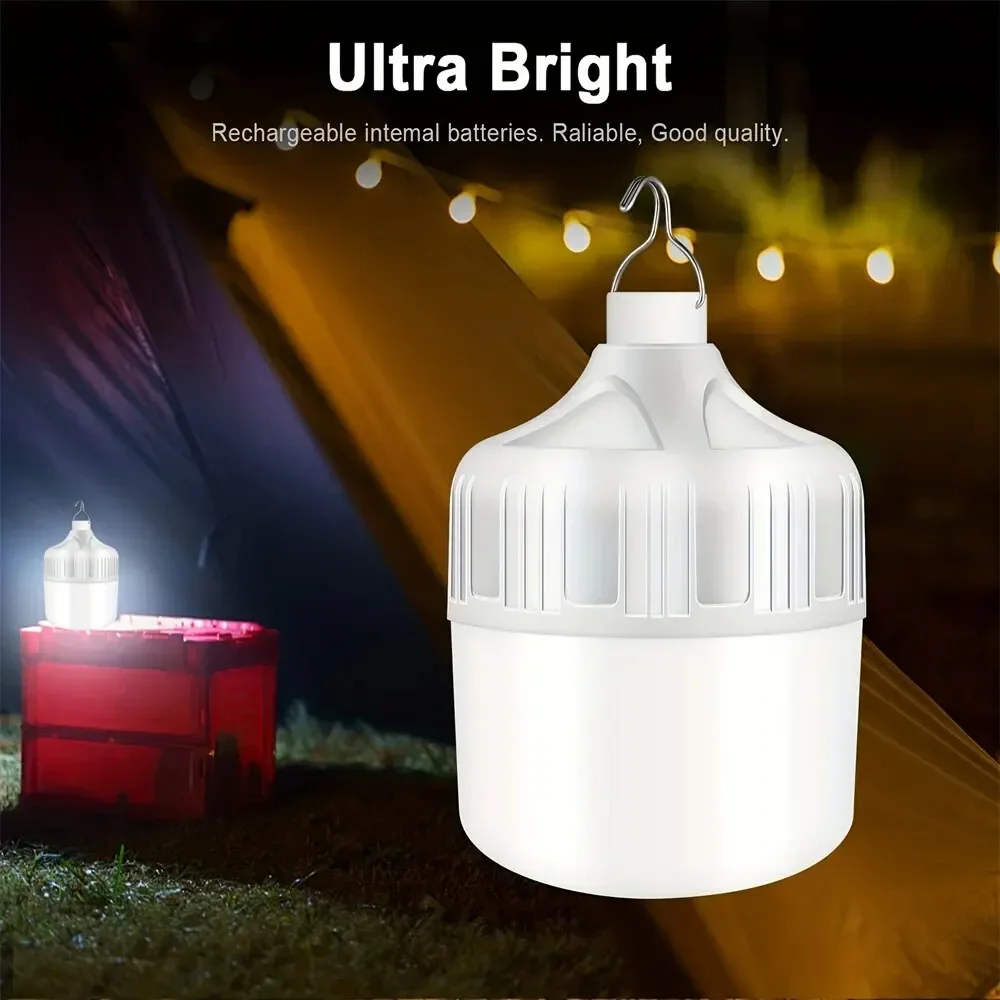 1PC Outdoor USB Rechargeable LED Lamp Bulbs 60W Emergency Light Hook Up Camping Fishing Portable Lantern Night Lights LT014