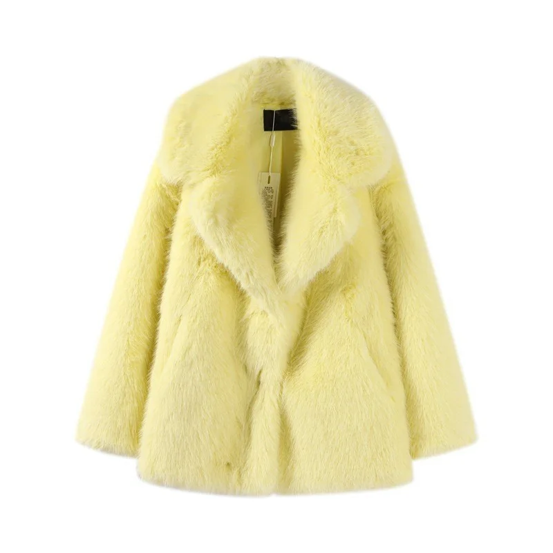 Women Faux Fur Coats Long Sleeve Turn Down Collar Outerwear Autumn Winter Thick Warm Y2k Streetwear Work Casual Jacket Elegant