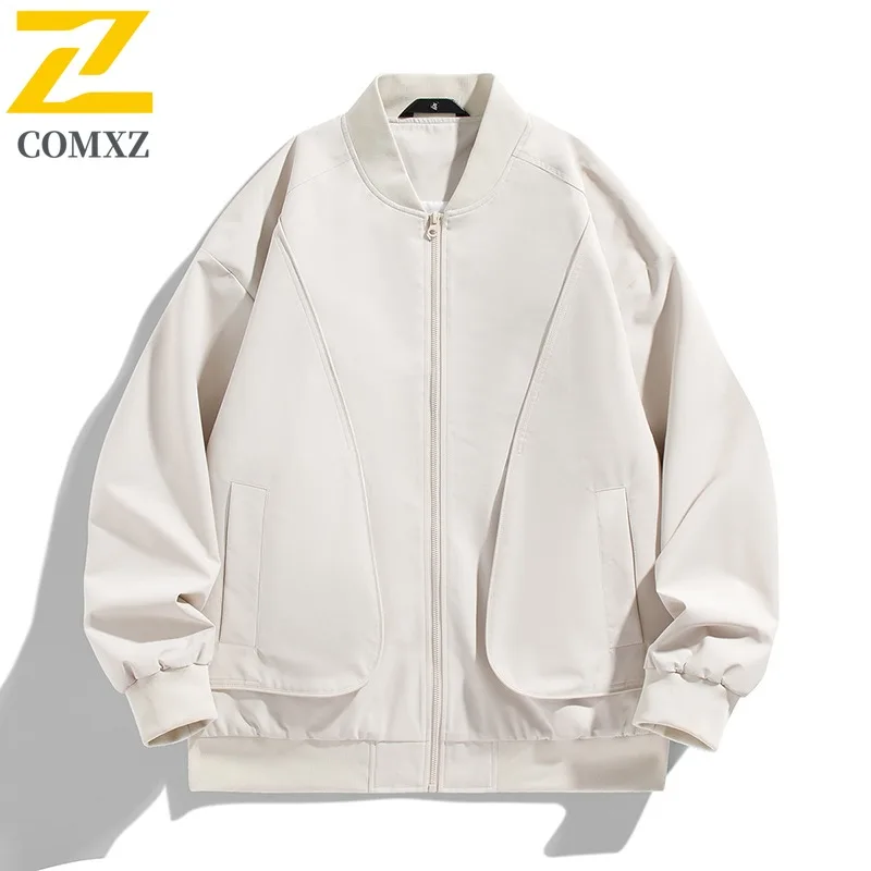 

COMXZ 2025 Mens Jackets Spring Stand Collar Minimalist Casual Outdoor Sport Baseball Coat High Fashion Travel Vibe Outerwear