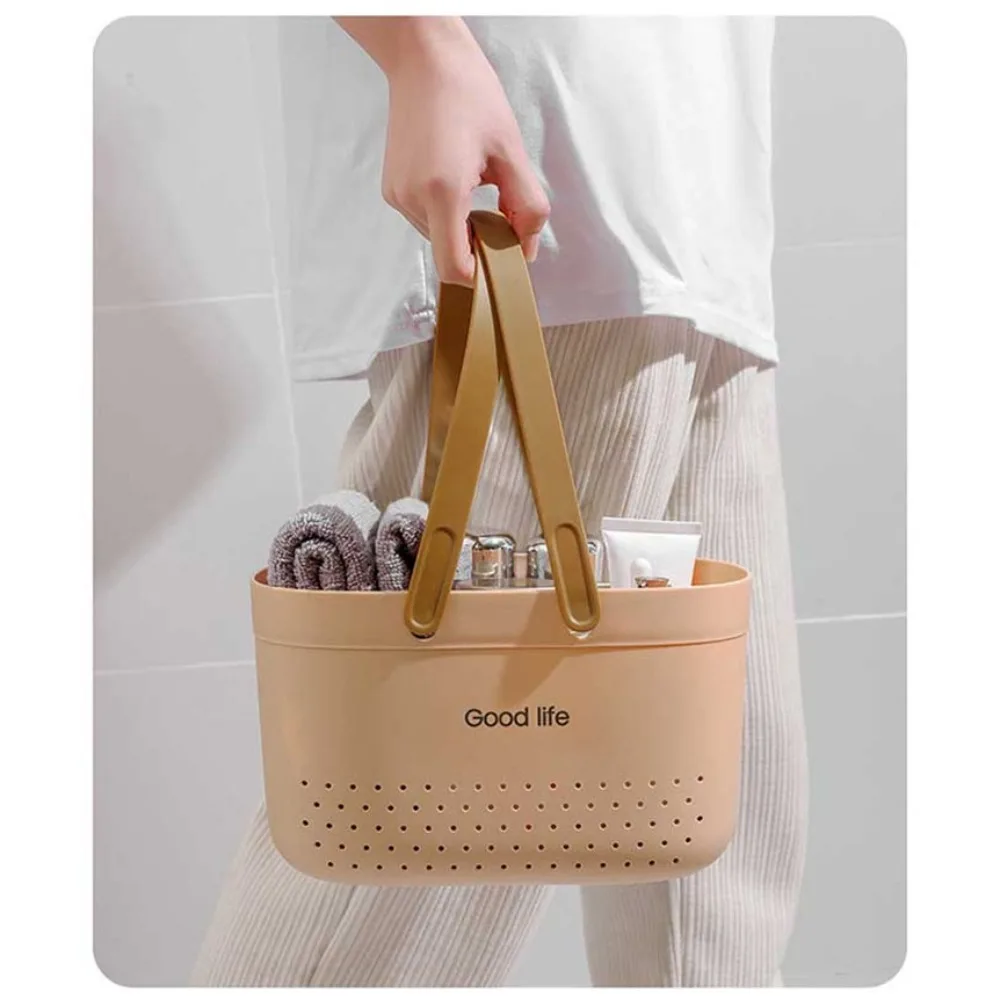 New Large Capacity Wash Basket Plastic Portable Bath Basket Silicone Handheld Space Saving Sundries Storage Basket