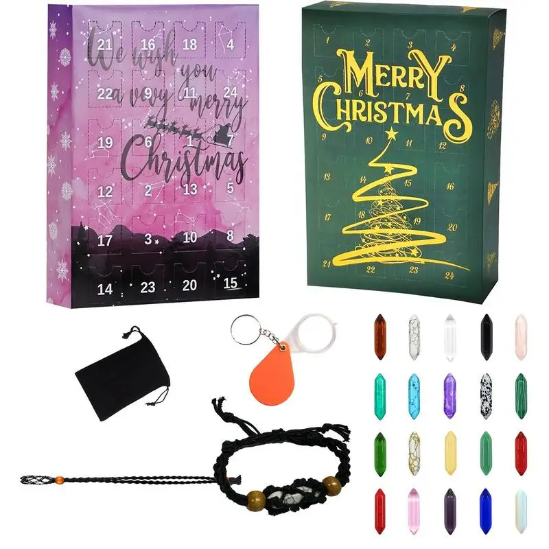 Christmas Advent Stone 24-Day Girl Advent Calendar Crystal Kit Crystal Necklace Advent Calendar Rock Collection Crystal Gem For