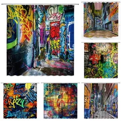 Colorful Graffiti Shower Curtain Abstract Art Home Creative Bathroom Curtains Decor Polyester Fabric Quick Drying Set with Hooks