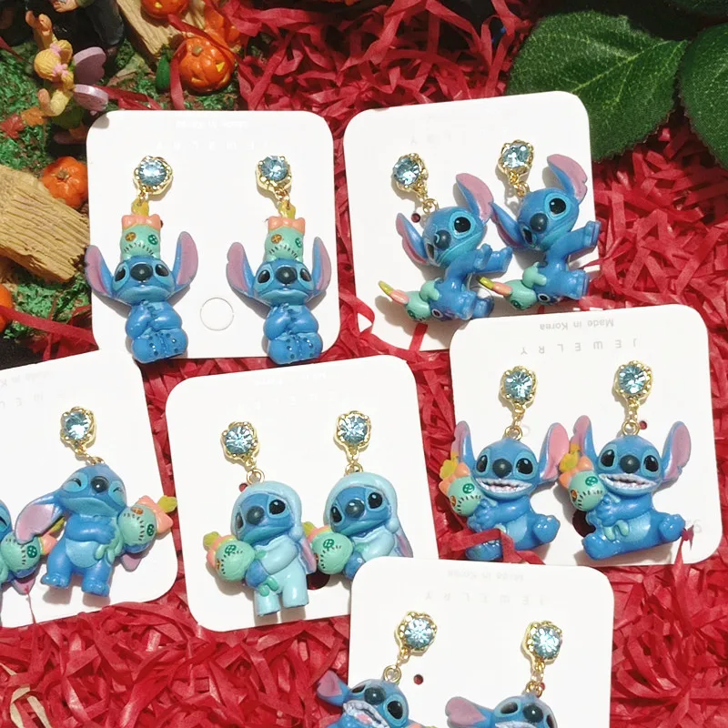 Disney Cartoon Lilo & Stitch orecchini pendenti Kawaii Resin Stitch orecchini pendenti smaltati gioielli fatti a mano regalo di compleanno di moda