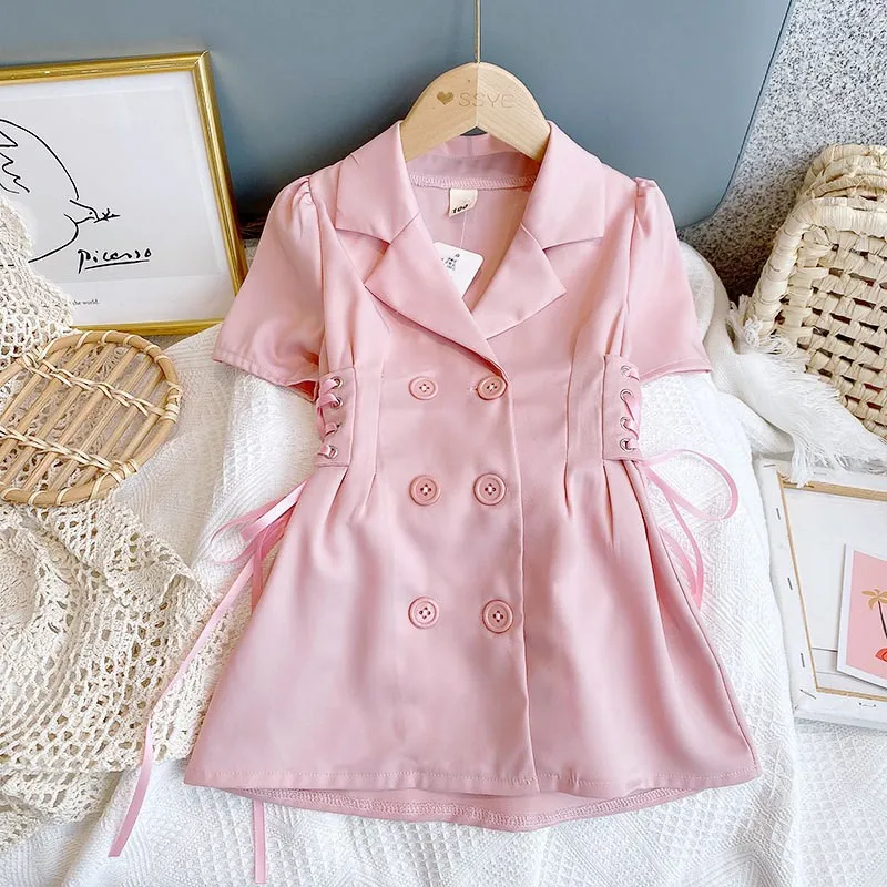 New Girls Summer Dress Thin Korean Version Slimming Temperament Children's Lapel Princess Dress