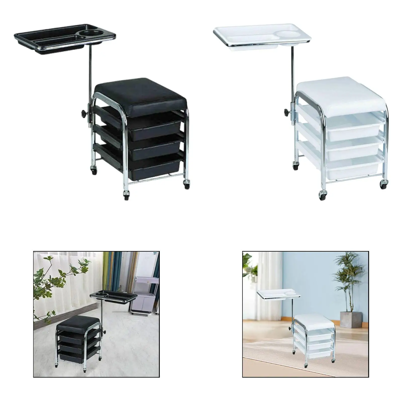 

Manicure Beauty Tool Cart Chair Stool Utility Multipurpose Premium with Drawers Rolling Storage Trolley for Pedicure Beauty