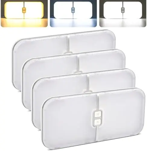 

4Pcs RV Interior Lights, 3-Color Dimmable LED Ceiling Dome Fixture for Camper, Boat, Trailer – 12V