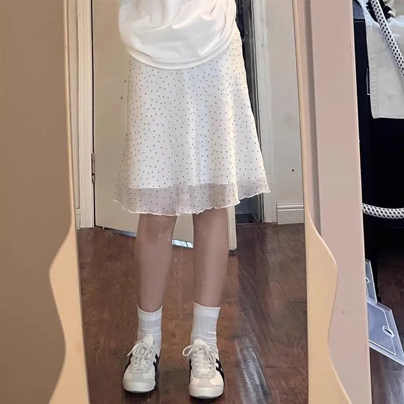 

Винтажная юбка в горошек во французском стиле для женщин, модная тонкая милая летняя сексуальная тонкая юбка трапециевидной формы с эластичной резинкой на талии