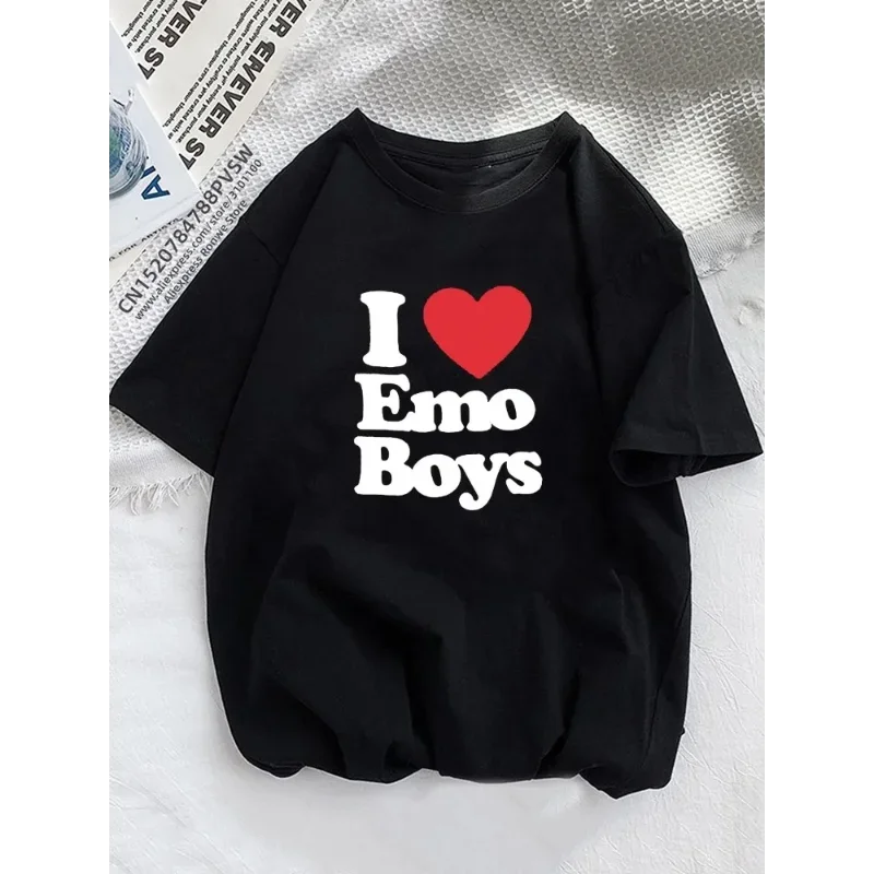 I Love Emo Boy Grunge Women Loungewear T Shirt Graphic Printed Fashion Harajuku 2024 Streewear Clothes Causal Female Y2K Tee