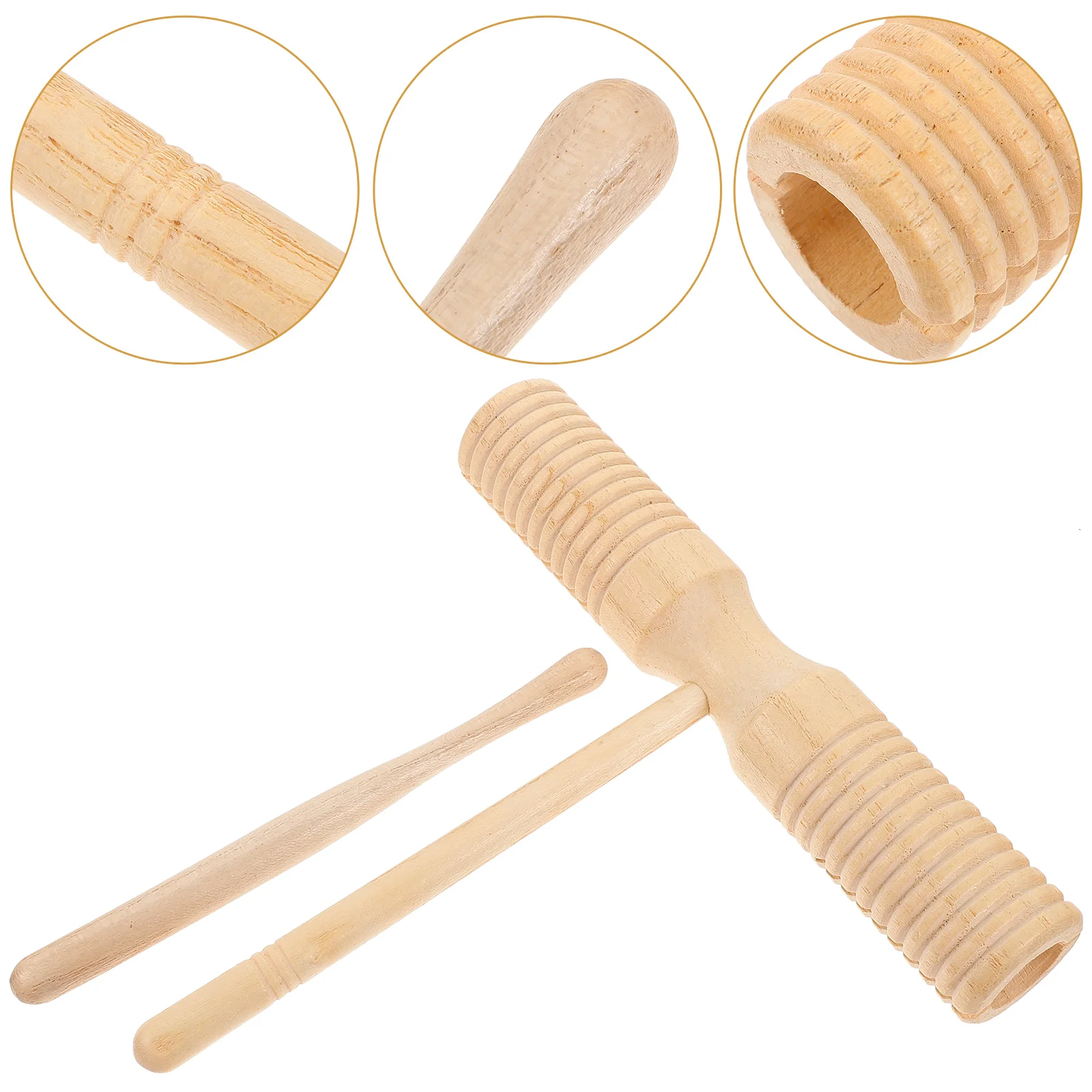 Wooden Double Horn Kids Guiro Instrument with Stick Percussion Children Music for Musical Beginner Sticks