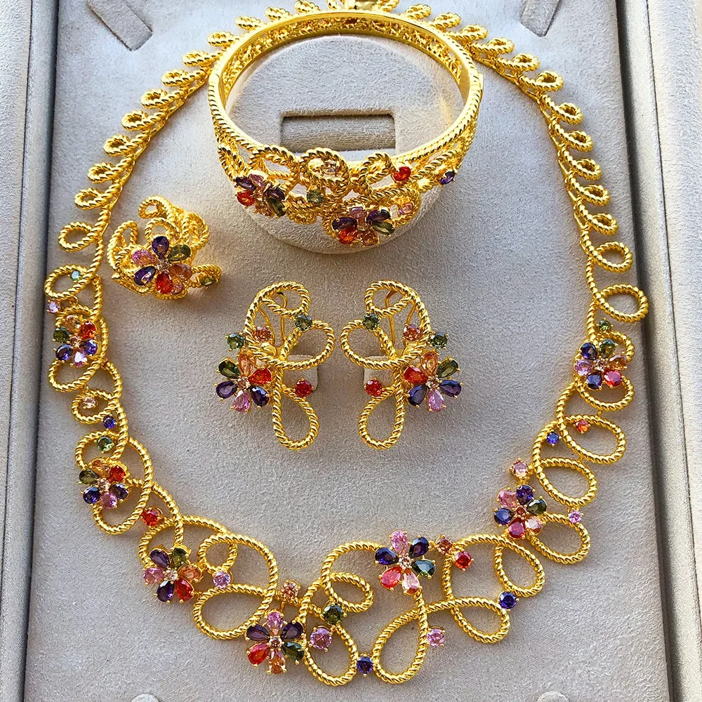 

Kellybola Роскошные позолоченные свадебные комплекты ювелирных изделий, ожерелье, браслет, серьги, кольцо, 4 шт. для женщин, комплекты ювелирных изделий, аксессуары