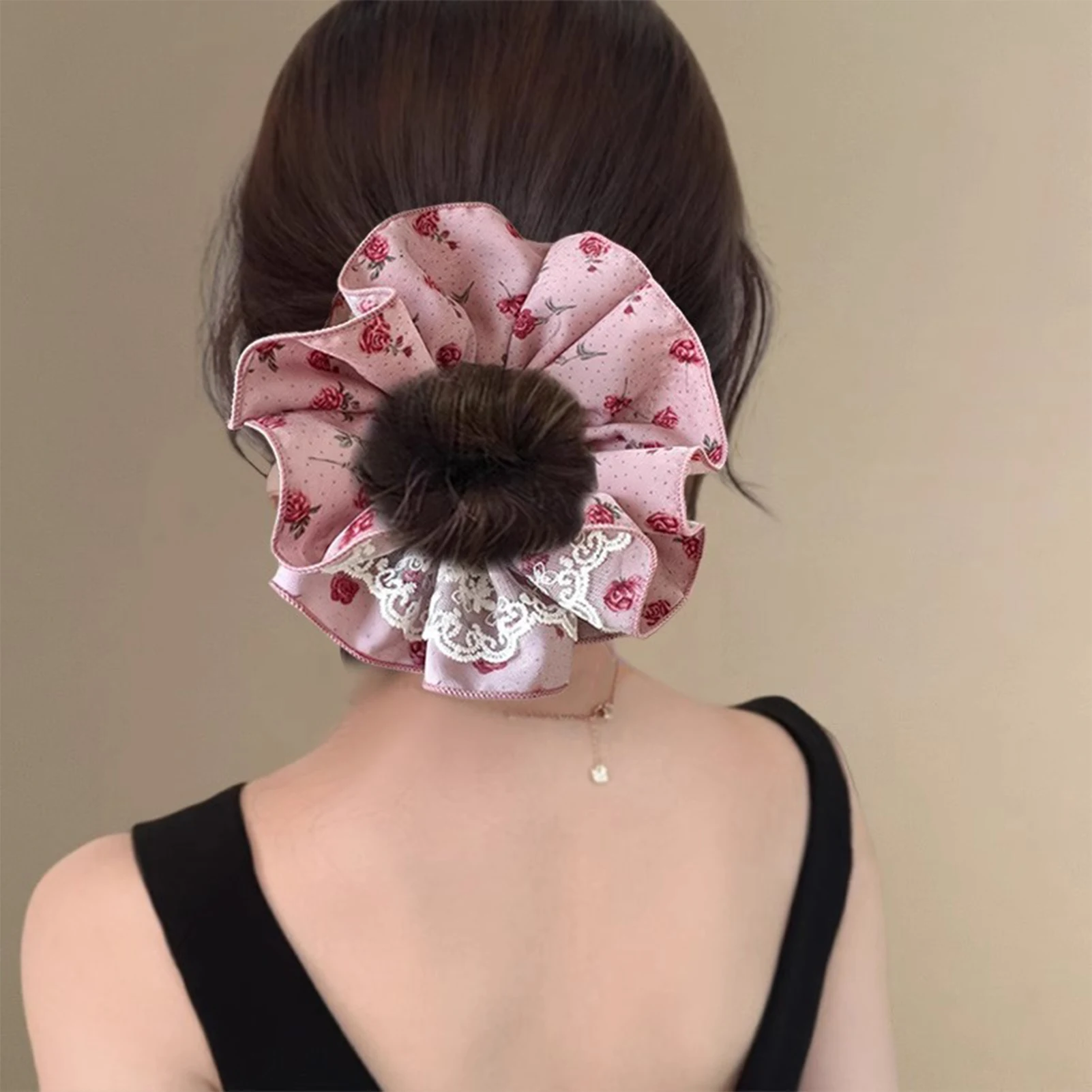 

Sweet Rose Flower Hair Tie, Retro Floral Scrunchies for Women, White Lace Hair Accessories, Romantic Hair Bands Ponytail Holder