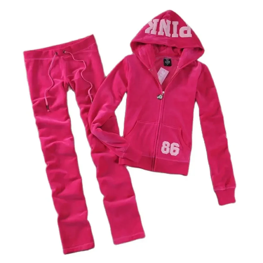 2024 PINK Velvet Tracksuit Women Embroidery Letter Fashion Tracksuit Women Outfit Two Piece Set