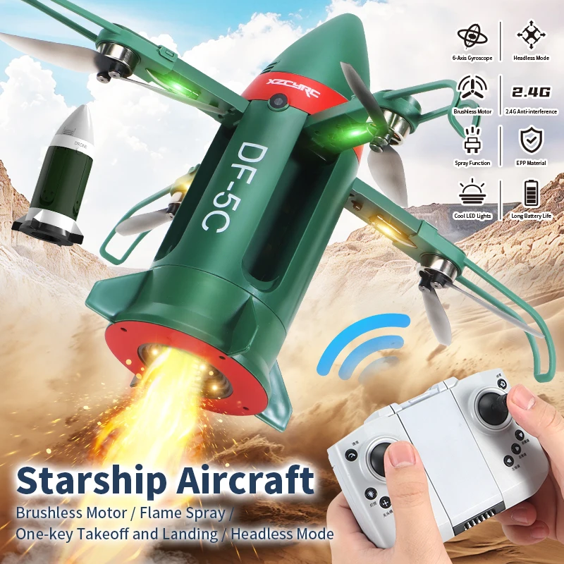 DF-5C Rocket Drone Brushless Motor Flame Spray LED Lights 2.4G RC Foldable One Key Takeoff Landing Headless Mode Kids Toy - view 2