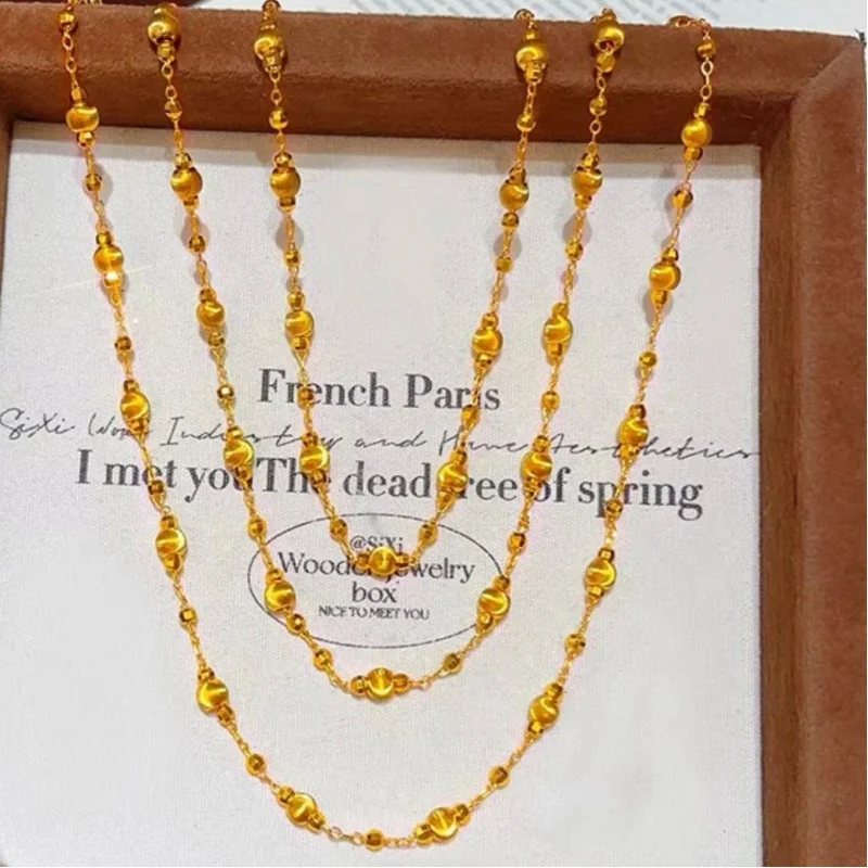 Luxury 100% Real 24K Gold French Vintage 2-In-1 Eternal Night Galaxy Pendant Necklace, Cat'S Eye Stackable Clubbing Jewelry