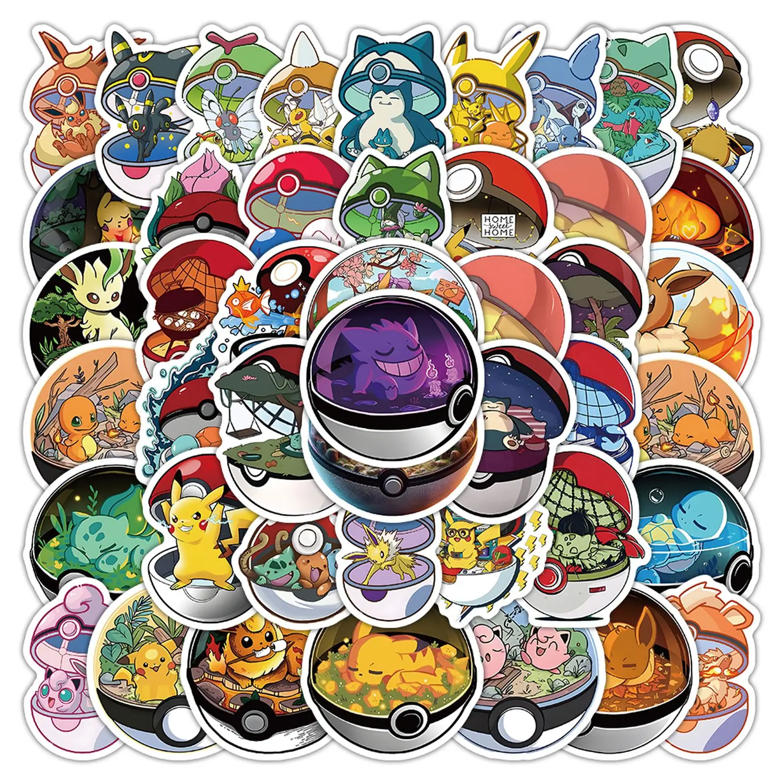 10/55PCS New Pokemon Ball Cartoon Graffiti Sticker Cute Pikachu Decal Luggage Phone Guitar Skateboard Waterproof Sticker Kid Toy