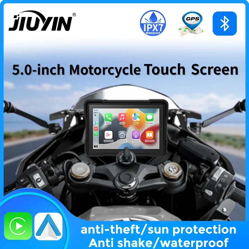 JIUYIN 5 inch Portable Motorcycle Car Play Screen GPS Display IPX7 Waterproof Monitor For Wireless Apple CarPlay Android Auto