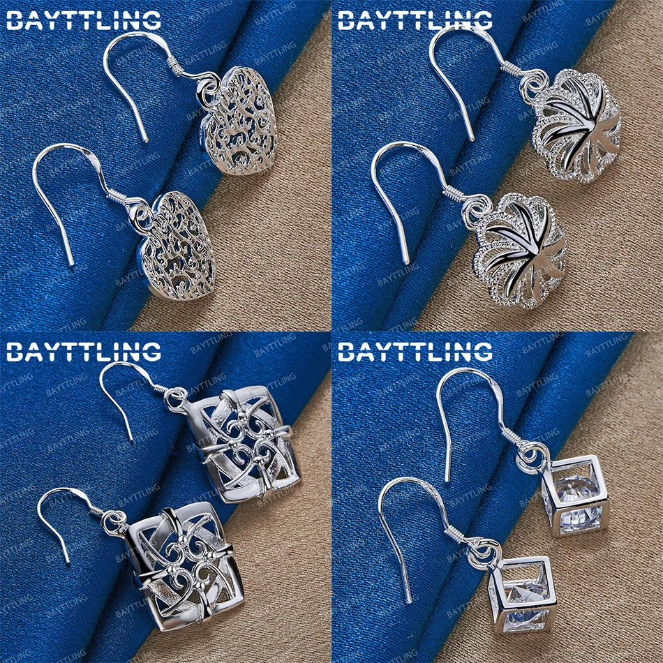 

Charm 925 Sterling Silver Beautiful Heart Shape Square Dangle Earrings Women Accessories Jewelry Party Gift Wedding