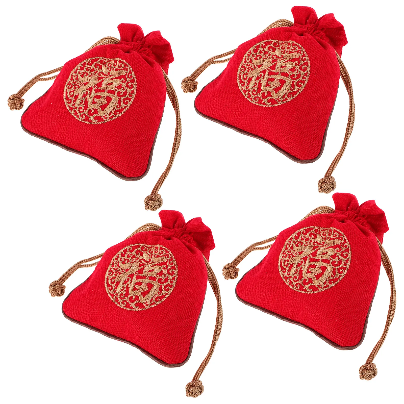 4Pcs Jewelry Storage Burlap Bags Small Embroidered Drawstring Pouches Chinese Lucky Bag Travel Organizer Portable Small Jewelry