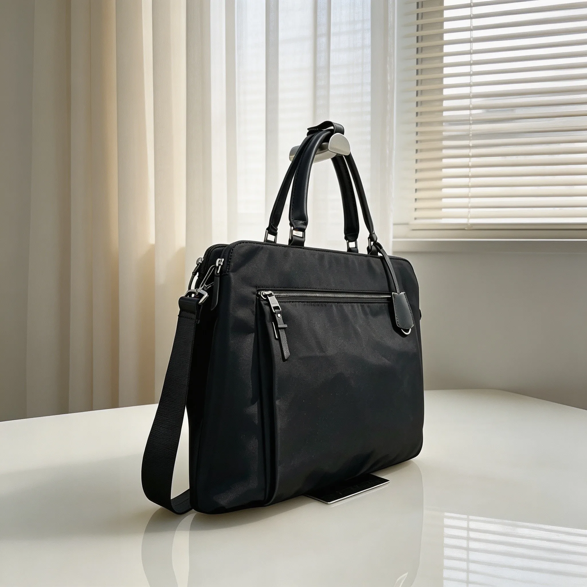 Waterproof Nylon Men Laptop Briefcase, Ultra‑Light Handheld Crossbody Tote Bag for Office Work & Short Travel