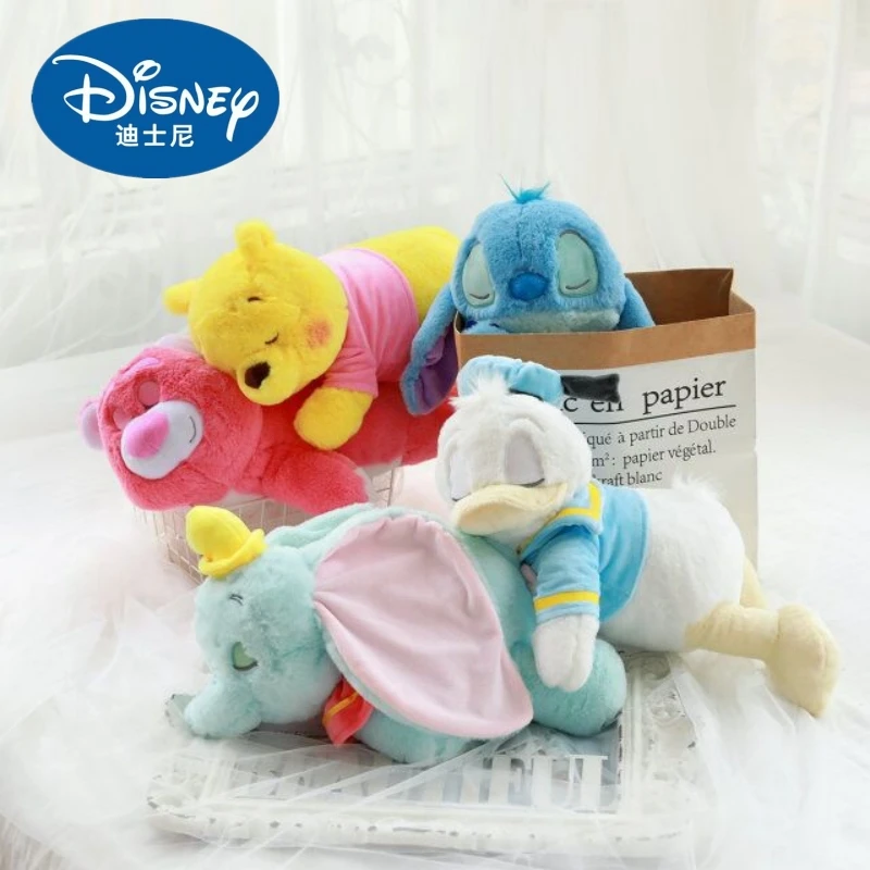 Peluche de postura de mentira de Disney, muñeco Kawaii Dumbo, Pato Donald, Stitch, Winnie The Pooh, Soothe, regalos de cumpleaños