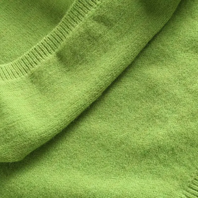 Maxdutti WInter Fashion Green Solid O-neck Pullovers Tops Sweaters Women