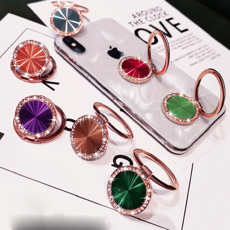 

Luxury CD Pattern Metal Crystal Diamond Phone Expanding Socket Stand Grip Ring Finger Holder Phone Socket Holder For All Phone