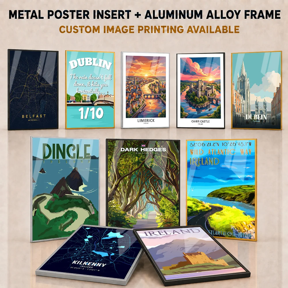 Ireland Metal Poster With Aluminum Alloy Frame Personalized Minimalist Cartographic Design Wall Art For Entryway Traveler Gift