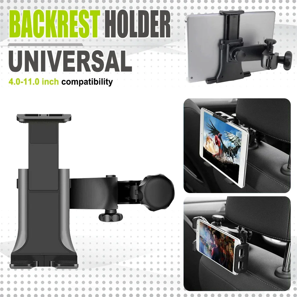 Universal Vehicle Backrest Holder Phone Tablet Holder 360 Degree Rotation Adjustment 4-11 Inch Compatibility