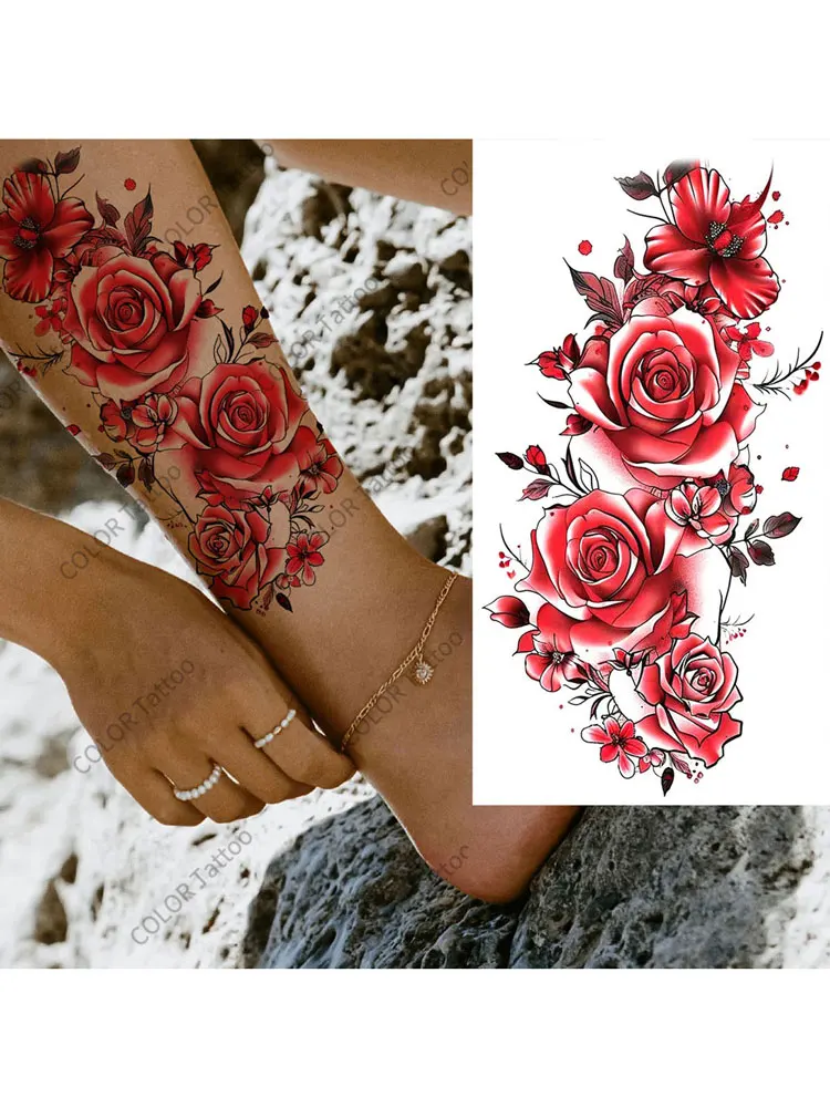 Autocollants de tatouage de fleurs réalistes, 1 pièce, décor de corps de bras pour femmes, tatouages temporaires papillon imperméables, faux tatouage jetable