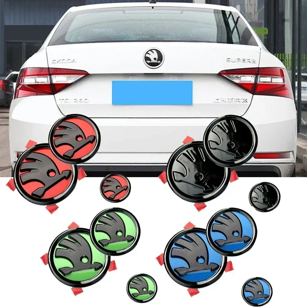 

3Pcs Car Front Hood Rear Trunk Emblem Steering Wheel Logo Sticker for Skoda Rapid Octavia Fabia Laura Superb 1 2 3 Kodiaq Karoq