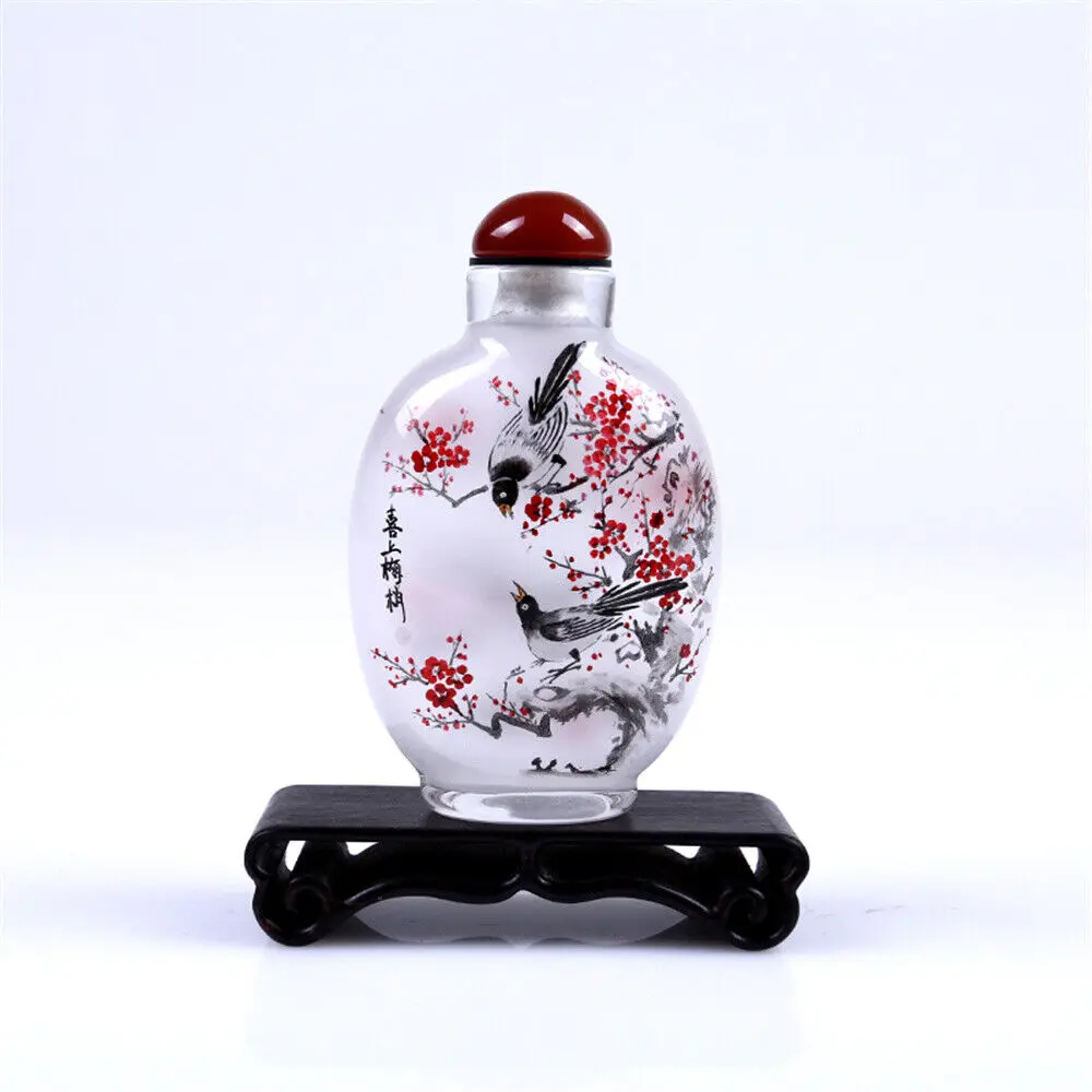 Inner Painting Snuff Bottle Chinese Antique Magpie Settle On the Bough—Good Omen