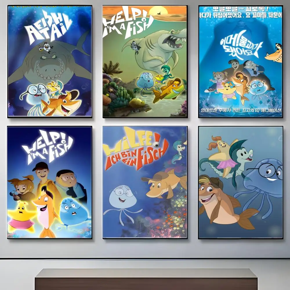 Kids Cartoon H-Help Im a Fish Poster Crease Free Waterproof Durable All Space Wall Decor