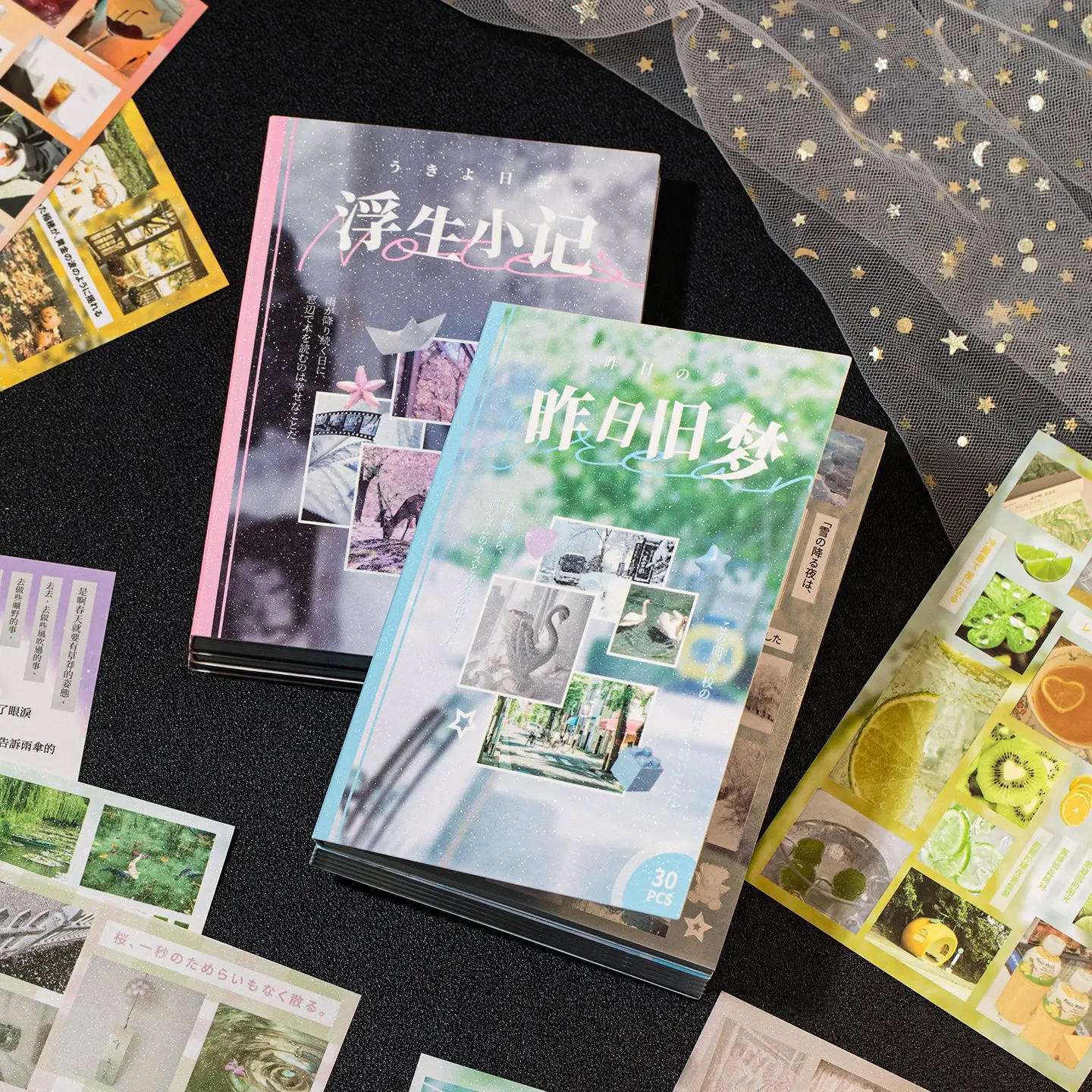 JCAC 30pcs/bag Japanese Dream Core Style Die-Cut Film Stickers Creative Materials for Handmade Notebooks DIY Decorative Collage