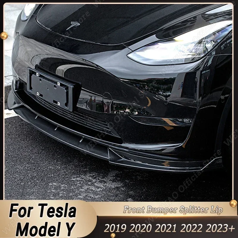 

For Tesla Model Y 2019-2023+ Gloss Black Car Front Bumper Lip Splitter Spoiler Diffuser Protector Guard Body Kits Tuning