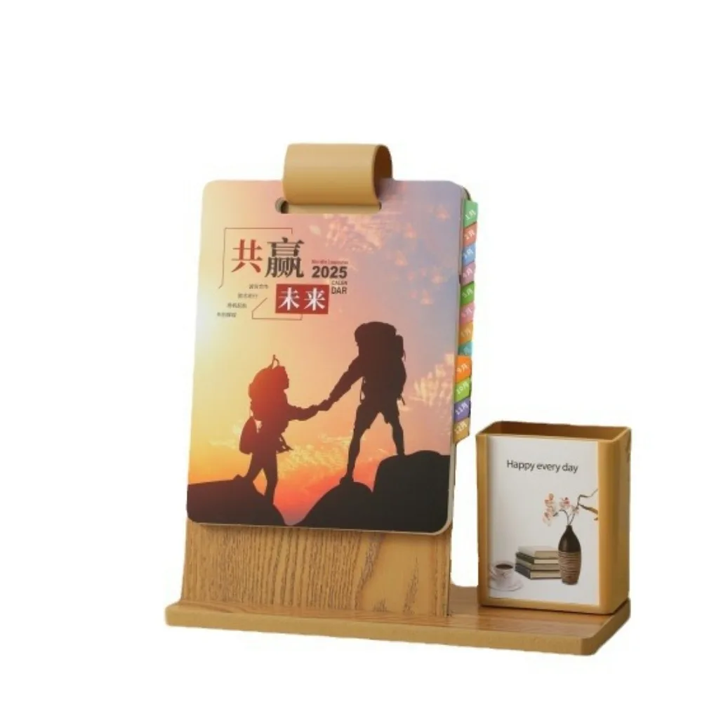 With Pen Holder 2025 Wooden Calendar High Value DIY Calendar Loose-leaf Buckle Desk Calendar Pattern Desktop Calendar Ornament
