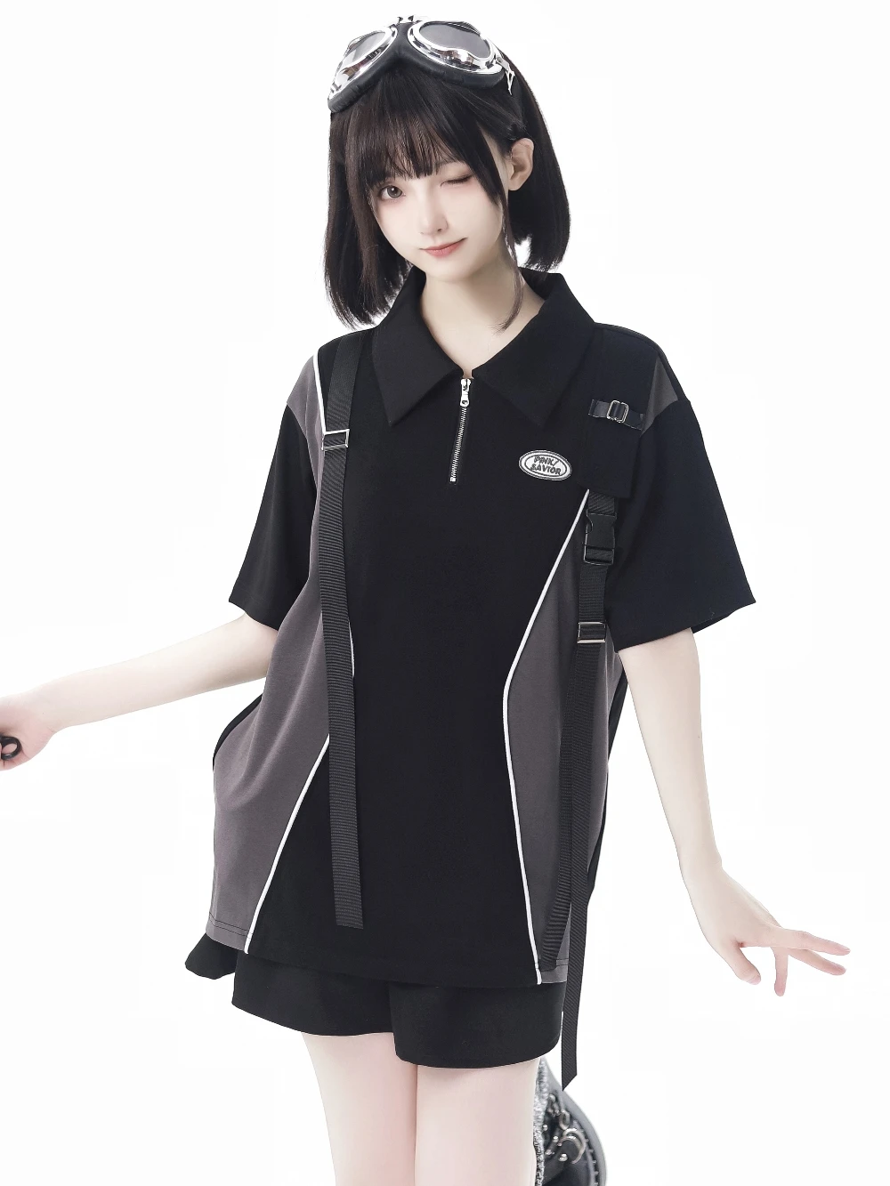 2024 New Summer Casual Female Students Short Sleeve Polo T-shirt Stitching Letter Short Sleeve Top and Black Skirt Suit Outfits