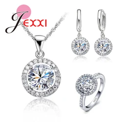 Exquisite Women Wedding Necklace Earring Ring Jewelry Set 925 Sterling Silver Zircon Crystal Jewelry Set