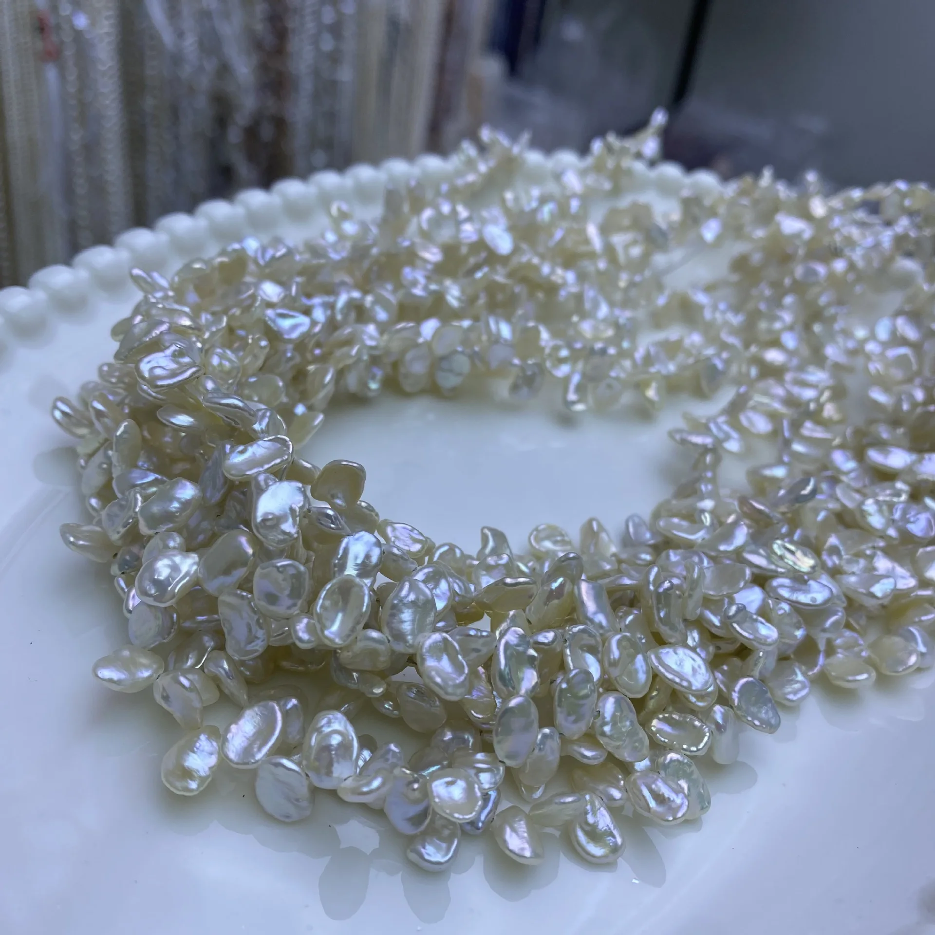 

6-7 мм бусины в стиле барокко из натурального пресноводного жемчуга-лепестков для изготовления ювелирных изделий, аксессуары «сделай сам», нерегулярные принадлежности из бисера с тремя отверстиями