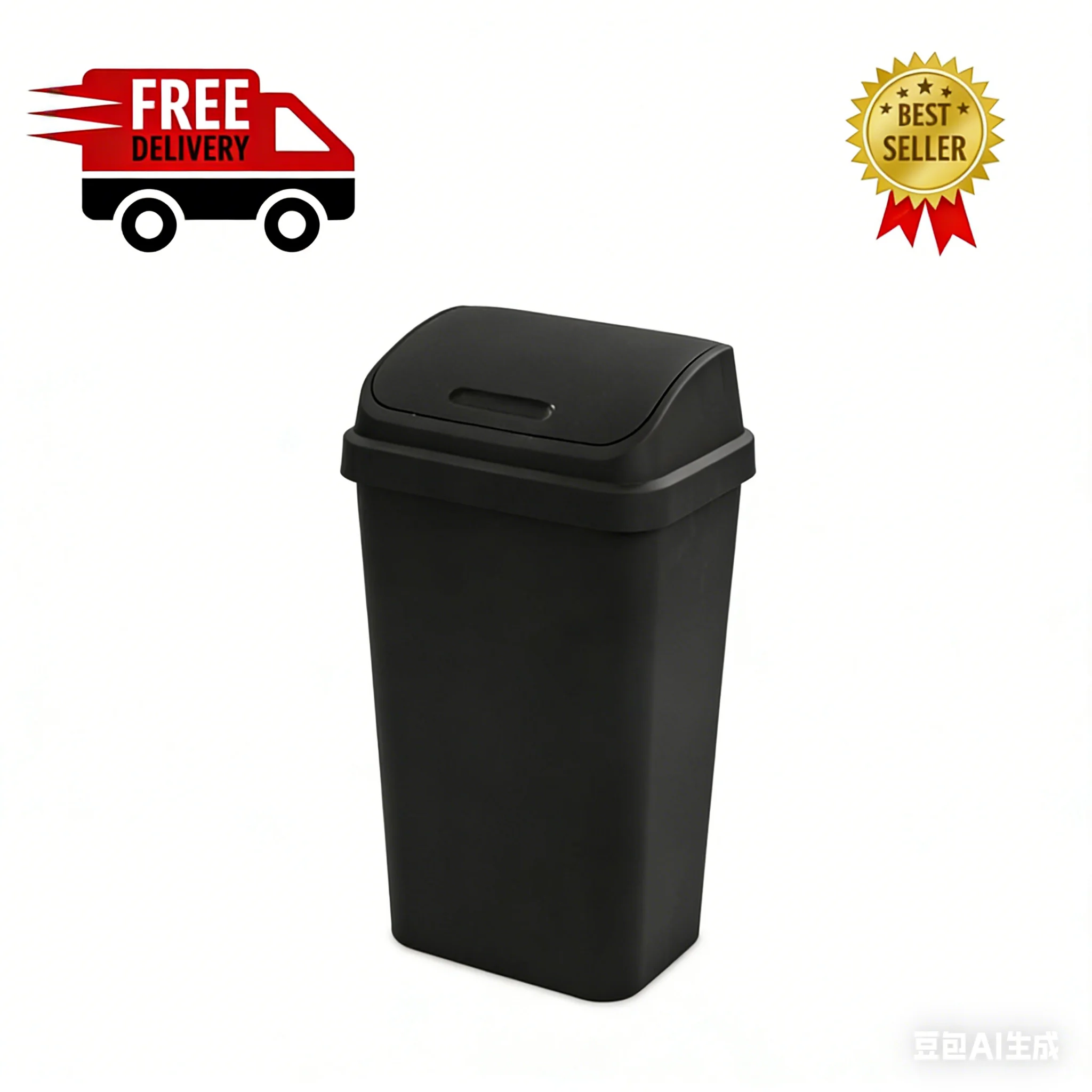 

Мусорное ведро на 13 галлонов, пластиковое, с откидной крышкой, для кухни, черное